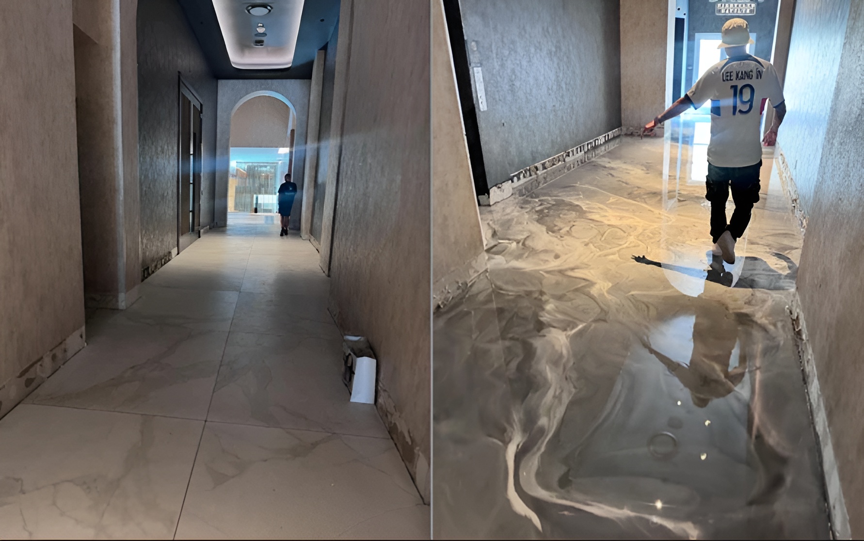 Before and after epoxy floor coating Raleigh