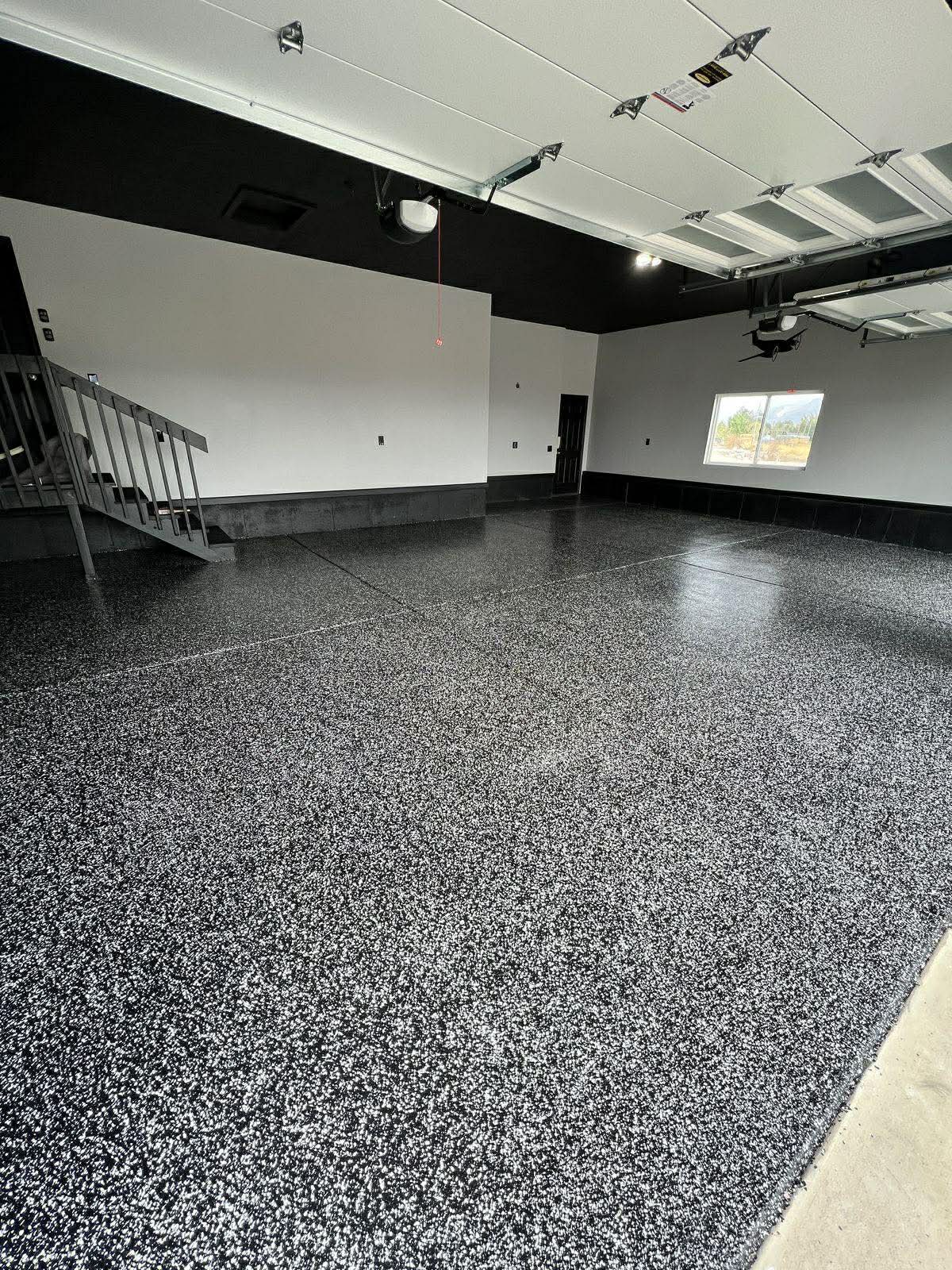Dark flake epoxy floor Raleigh